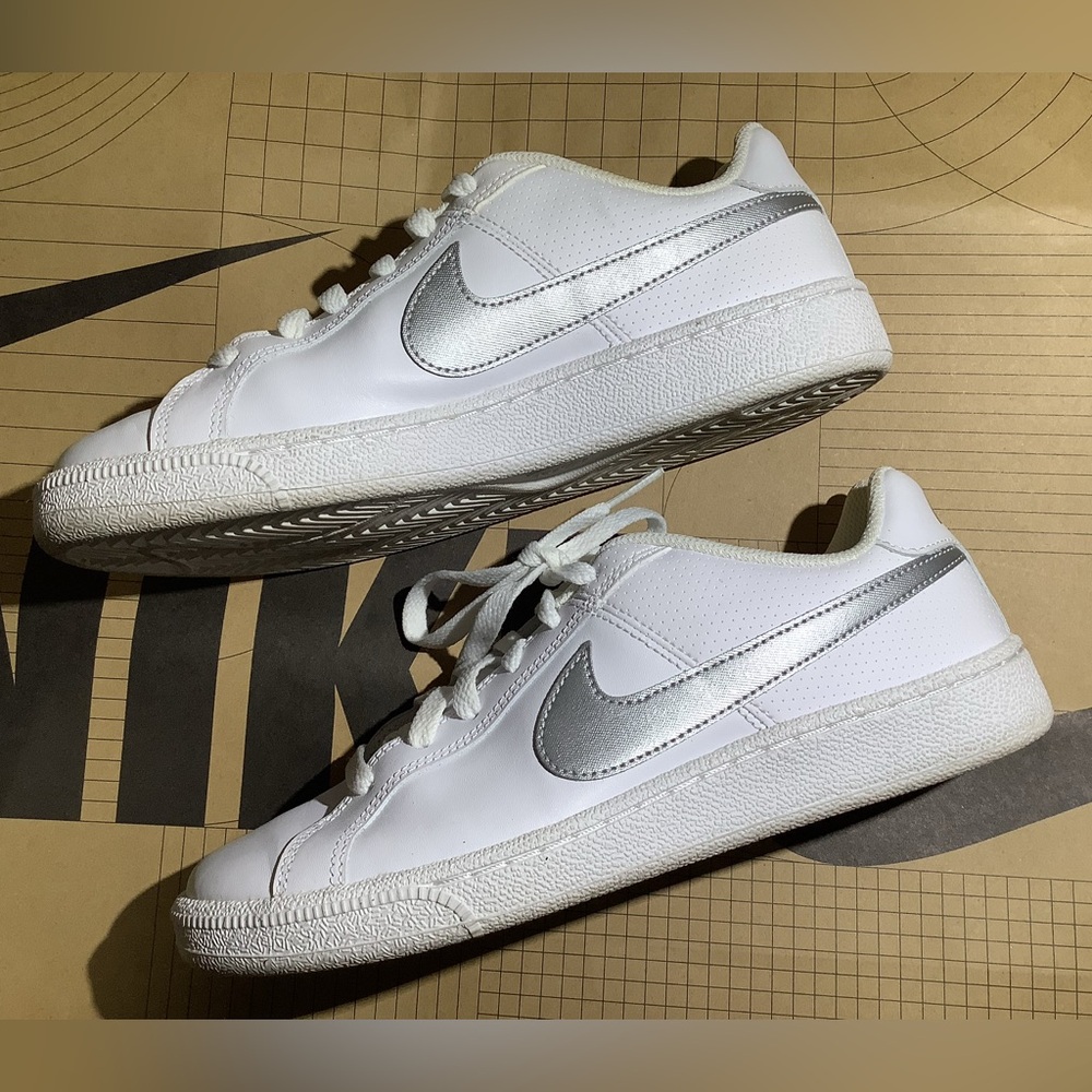Nike White and Silver Low-Top Sneakers
